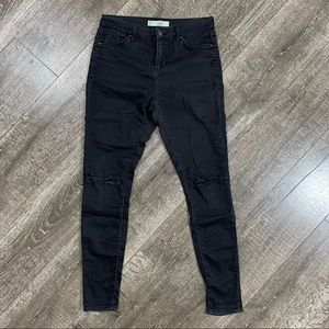 Topshop women’s distressed Leigh black moto jeans size 30x32